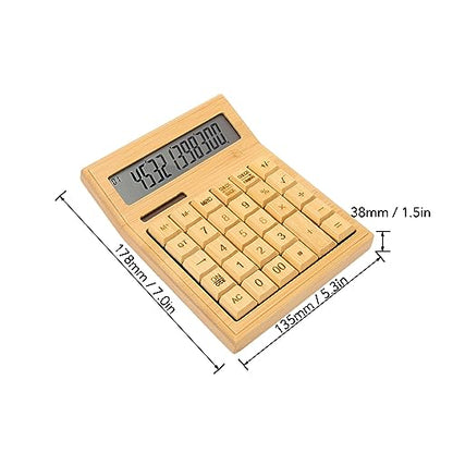 Zopsc Bamboo Calculator, Wooden Solar Calculators with 12 Bit Digital LCD Screen, Basic Standard Function Desk Calculators with 29 Big s for Office Home School Store