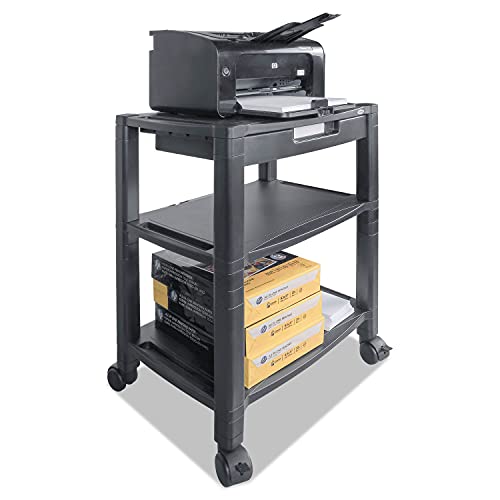 Kantek Height-Adjustable Deskside Printer Cart, Plastic, 3 Shelves, 1 Drawer, 60 lb Capacity, 20" x 13.25" x 24.5", Black - size: 20-Inch Extra Wide, style: 3-Shelf