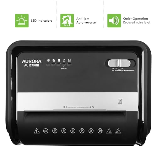 Aurora AU1275MB High-Security 12-Sheet Micro-Cut Paper and CD/Credit Card Shredder/ 5.7-Gallon Pullout Basket/60 Minutes Run Time - style: 12-Sheet Micro-Cut