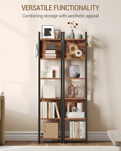 Hzuaneri Ladder Shelf, 6 Tier Narrow Bookshelf with 2 Back Panels | Corner Storage shelf with 2 Hooks, for Home Office, Living room and Bedroom, 12.2"D x 12.2"W x 63"H, Rustic Brown BC31601B - size: 12.2"D x 12.2"W x 63"H