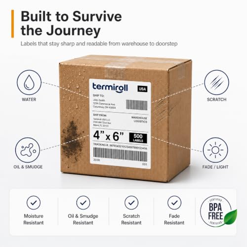 4x6 Thermal Labels 500 Fanfold - Rollo Zebra MUNBYN, Strong Adhesive | 500 fanfold labels, strong adhesive, universal thermal printer compatibility - size: 4x6 - 1 Stack | 500 Labels