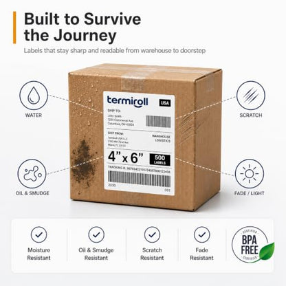 4x6 Thermal Labels 500 Fanfold - Rollo Zebra MUNBYN, Strong Adhesive | 500 fanfold labels, strong adhesive, universal thermal printer compatibility - size: 4x6 - 1 Stack | 500 Labels