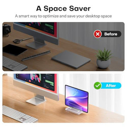 OMOTON Vertical Laptop Stand, Acrylic Single Holder for MacBook Gaming - size: Single-Clear