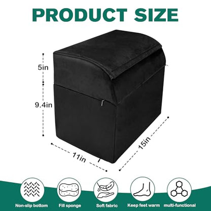 Adjustable Foot Rest Under Desk Removable Warmer Pocket Desk Foot Stool with High-Density Foam and Washable Cover Ergonomic Black Leg Rest for Home Office