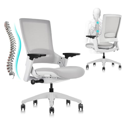 CLATINA Office Chair Swivel Executive Chair, Adjustable Ergonomic Computer Chair with 3D Armrest and Lumbar Support, Mesh Backrest Task Chair for Home Office Conference Room Studio, 2 Pack - color: Grey-mesh, size: 2 pack-No headrest
