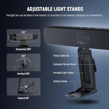 NEEWER Basics 6W Monitor Light Bar with Stand/Remote/Touch Control, L10 | Bi Color Dimmable LED Lamp, Home Office Desk Video Conference Lighting, Computer Laptop Webcam Zoom, Gaming Streaming Reading