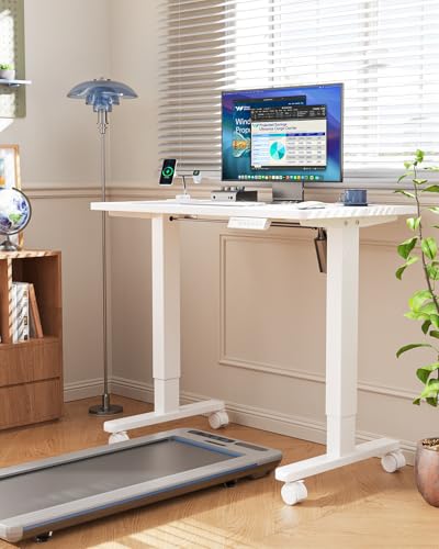 HUANUO Electric Small Standing Desk, Whole Piece Desktop, Adjustable Height Computer Desk, 4 Height Memory Settings, Sit Stand Up Desk for Home Office, 35" x 20", White - size: 35" X 20"