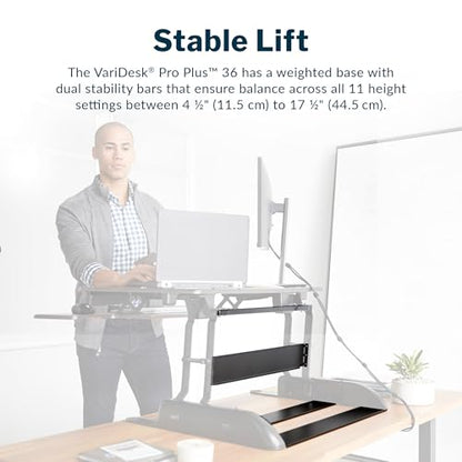 Vari VariDesk Pro Plus 36 Standing Desk Converter – 11 Height Settings + Spring Lift, 2 Tier Design, Keyboard Tray, Fits Desktops 36” Wide x 26.5" Deep – Delivers Fully Assembled (Light Wood) - color: Light Wood