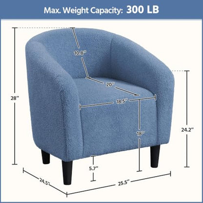 Yaheetech Sherpa Accent Chairs, Compact Furry Barrel Chairs with a Curved Silhouette for Small Spaces, Living Room, Bedroom, Blue - color: Blue (Boucle), style: without Ottoman