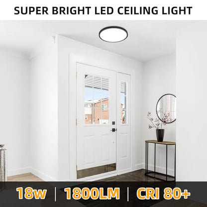 Hlite 9 Inch LED Flush Mount Ceiling Light,1800LM,4PacK,3CCT | 18W 3000K/4000K/5000K Selectable,Super Slim,Low Profile Round Ceiling Light Fixtures for Kitchen Bedroom Hallway,Black - color: Black, size: 9 inch-4