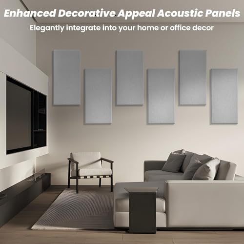 6pcs Fiberglass Acoustic Panels, 23.6" x 11.8" x 2" Thick Sound Proofing Foam Wall Panels, Self-Adhesive High Density Sound Dampening Panels for Studio, Home Theater & Office, Noise Canceling - color: Gray