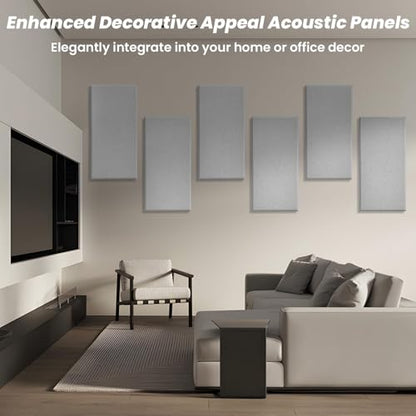 6pcs Fiberglass Acoustic Panels, 23.6" x 11.8" x 2" Thick Sound Proofing Foam Wall Panels, Self-Adhesive High Density Sound Dampening Panels for Studio, Home Theater & Office, Noise Canceling - color: Gray