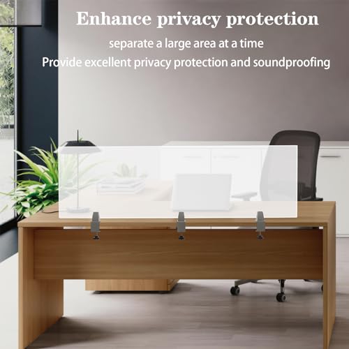 Acrylic Free Standing Screen, 60”W x 18”H Desk Divider Sound Absorbing Cubicle Desk Divider, Desk Privacy Panel and Privacy Shields for Student Desks, 3C-type clamps, on Desk Partition, Frosted