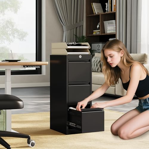 File Cabinet 2-Drawer Lateral with Lock, Metal Office Filing Cabinet for Letter/Legal/a4, Heavy Duty Storage Organizer, Full Extension Drawers, Anti-Tip Safety, Black, Home Office Organization - size: 3-Drawer