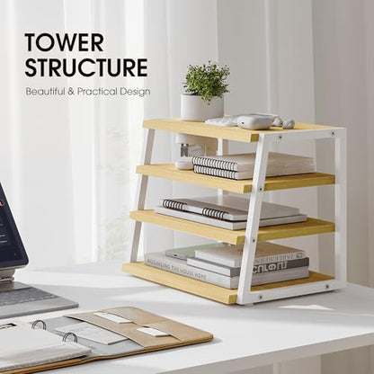 Fenge Desk Shelf Organizer, 4-Tier Tower Desktop Office Shelves, Oak - color: Oak