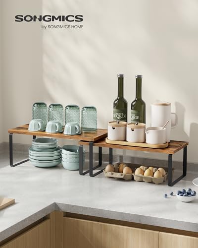 SONGMICS Cabinet Organizer Shelf, Set of 2 Spice Rack, Kitchen Storage | Kitchen Counter Storage Spice Rack, Particleboard, Steel, Rustic Brown and Matte Black, BYSTRO Collection UKCS200X01 - color: Ink Black + Rustic Brown, size: 15.6"w