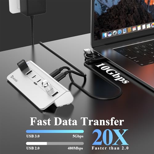 USB C Hub,10Gbps USB Splitter with 4*USB-A and 3*USB-C Ports(Silver) - color: Silver