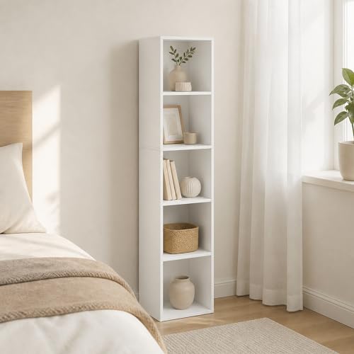 5-Tier Bookcase, Cube Bookshelf, Book Shelf, Cube Storage Organizer with Open Shelves, 9 x 12 x 52, for Living Room, Home Office, Bedroom, White - color: White, size: 5 Tier