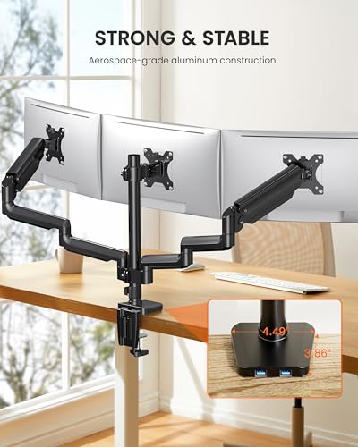 ErGear Triple Monitor Mount for 13-27 inch Screens, Triple Monitor Arms with USB, Heavy Duty Three Monitors Stand with Tilt, Swivel, Rotation, Holds Up to 17.6 lbs Each Arm - size: 13-27 Inch, style: with USB