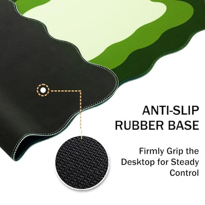 L-SPOUTTO Green Mouse Pad,Cute Scalloped Desk Mat XXL Large Gaming Mousepad | Minimalist 35.4x15.7in Non-Slip Rubber Base Keyboard Pad Waterproof Desktop Mat for Laptop Computer Game Home Office - color: Green
