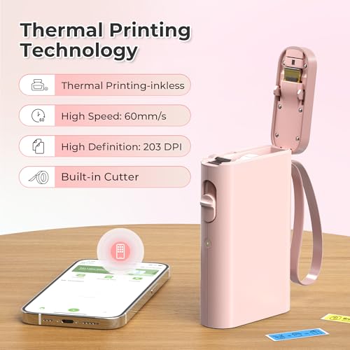Nelko P21 Label Maker Machine with Tape, Bluetooth Label Printer, Pink - color: Pink