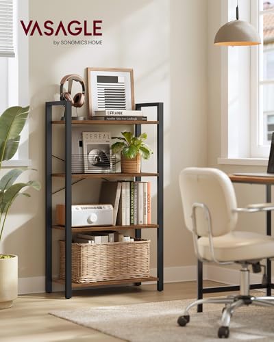 VASAGLE 4-Tier Bookshelf, Bookcase with Steel Frame, Book Shelf for Living Room, Home Office, Study, 11.8 x 26 x 47 Inches, Industrial Style, Rustic Brown and Ink Black ULLS60BX - color: Rustic Brown + Ink Black, size: 4 Tiers (11.8"D x 26"W), style: With