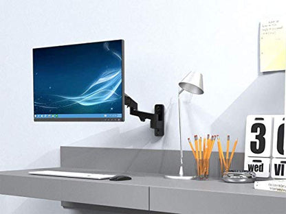 Monoprice Full Motion Wall Mount - for Monitors Up to 27 Inch, Adjustable Gas Spring, 2-Segment, Supports Max Weight 15.4 Pounds, Black - Workstream Collection - style: 2 Segment