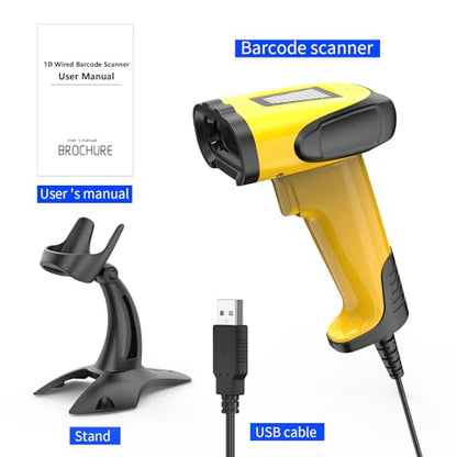 Automatic Hands-Free 1D Laser Barcode Reader with Stand, USB Connected Desktop Scanner for POS & Inventory Management - color: 1D Laser Barcode Scanner with Stand