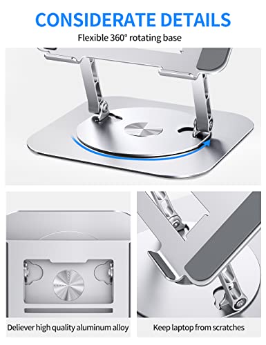 AOEVI Adjustable Computer Stand with 360 Rotating Base, Ergonimic Foldable Laptop Riser for Desk Compatible with MacBook Pro/Air Notebook up to 16 Inches, Silver - color: B-Silver