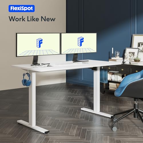 FLEXISPOT 48"x30" Electric Standing Desk, White | One-Piece Desktop, 1" Thick Top, Height Adjustable, Stable Steel Frame, Home Office & Multi-Monitor Setup - color: White, size: 48x30"