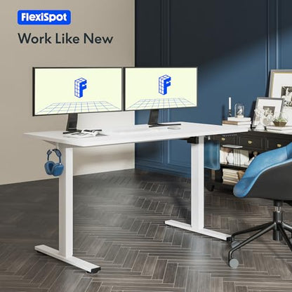 FLEXISPOT 55"x28" One-Piece Electric Standing Desk, 1" Thick Seamless Desktop for Home Office, Study & Multi-Monitor Setup, White