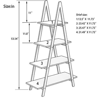 4 Tier Ladder Shelf, Industrial Bookshelf A-Shaped Bookcase, Ladder Bookshelf, Freestanding Storage Organizer Display Shelf, Multipurpose Storage Shelves Rack for Living Room Bedroom Home Office