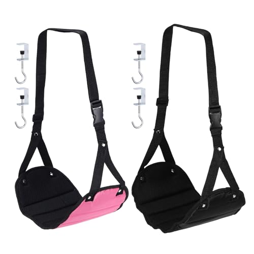PATIKIL Airplane Footrest,Adjustable Foot Hammock with Hooks,Black,Rose - color: Black, Rose