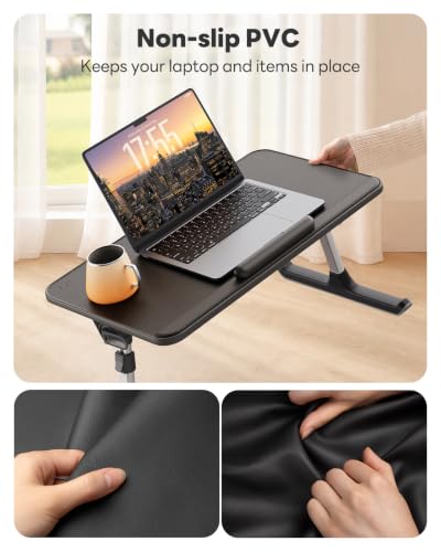 SAIJI Non-Slip Leather Laptop Bed Tray Table,Lap Desk with Laptop Stopper - color: Black, size: Medium
