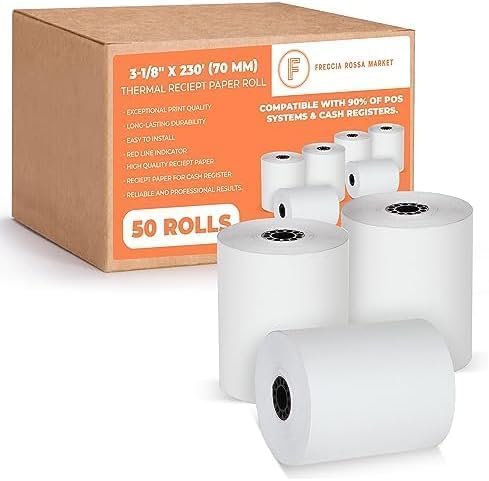 Thermal Credit Card Paper Rolls Printer Paper Receipts 3 1/8" 230' for Popular Credit Card Machines POS and Cash Registers BPA Free 50 Rolls - size: 3-1/8" x 230'