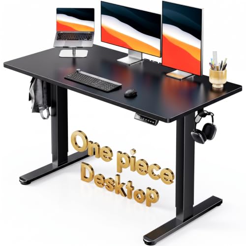 HUANUO Electric Standing Desk, Whole Piece Desktop, Adjustable Height Computer Desk, 4 Height Memory Settings, Sit Stand Up Desk for Home Office, 48" x 24", Black - color: Black, size: 48" X 24"
