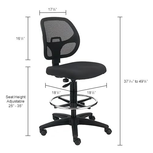 Adjustable Drafting Stool with Mesh Back – Ergonomic Office Drafting Chair with Footrest, Armrests & Height Adjustment (Black) - color: Black