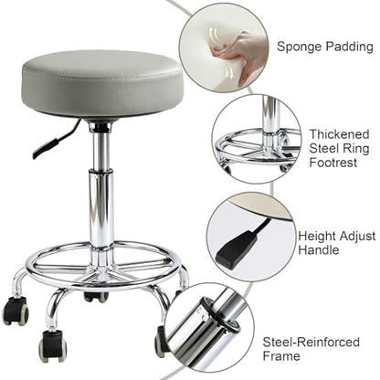500lb heavy-duty Rolling Stool with Wheels,9.5cm thick Comfort cushion - color: Grey