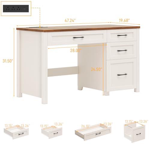 Vabches Farmhouse 47" Executive Desk with 4 Drawers, Unique White - color: Unique White, size: Style 2