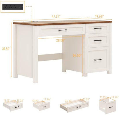 Vabches Farmhouse 47" Executive Desk with 4 Drawers, Unique White - color: Unique White, size: Style 2