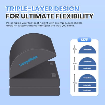 TranquilRelax Foot Rest Under Desk, 3-Height Adjustable Foot Stool, Gray - color: Gray, size: X-Large
