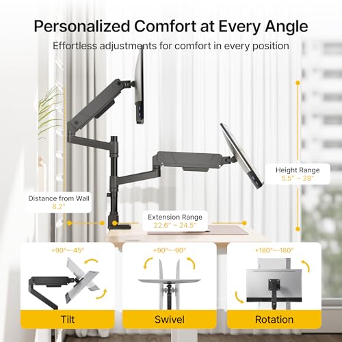 monTEK Dual Monitor Mount Tall Monitor arms for 17 to 35 Inch Screen - size: Dual Mount