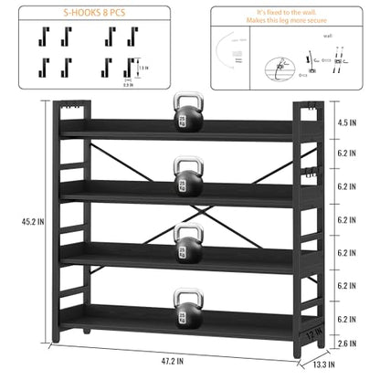 HCHQHS Bookshelf, Adjustable Industrial Bookcase, Vertical Tall Book Shelf, Wood and Black Metal Open Bookshelves for Home Office, Living Room, Bedroom (Black, 4-Tier (47" W x 44" H)) - color: Black, size: 4-Tier (47"W x 44"H)