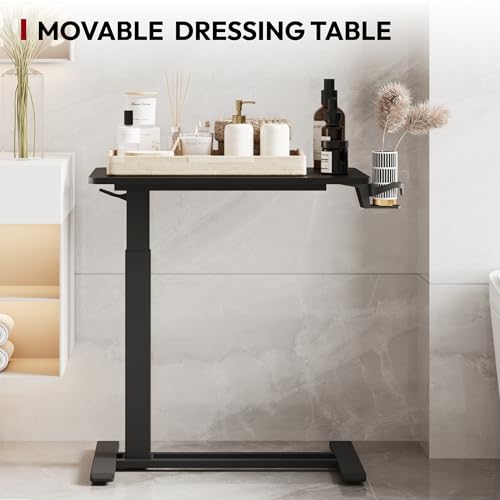 SANODESK 28''Mobile Standing Desk with Hidden Wheels,Pneumatic Laptop Desk | Computer Cart Movable Height Adjustable Table Small Sit Stand Desk for Home Office Hospital Use,27.6" W x 15.7" D, Black - color: Black, size: 28x16