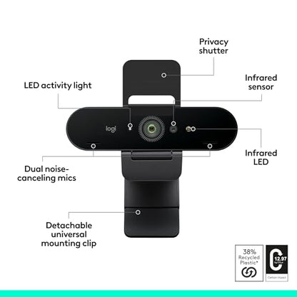 Logitech Brio 4K Webcam,VideoCalling,Noise-Cancelling mic,HD Auto Light Correction,Wide Field of View,Works with Microsoft Teams,Zoom,Google Voice,Google Meet,PC/Mac/Laptop/MacBook/Tablet (Pack of 4) - size: (Pack of 4)