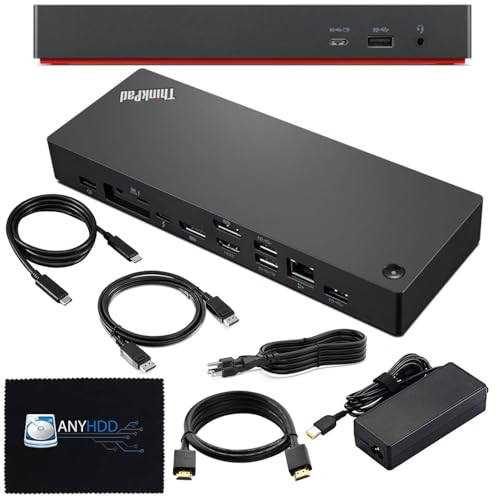 40B00135US Lenovo Thinkpad Docking Station USB C - 1 Year Warranty, Supports 4K Display, Thunderbolt 4 Dock with 135W Adapter, HDMI, DisplayPort, Thunderbolt Cables & Cloth - Lenovo Docking Station