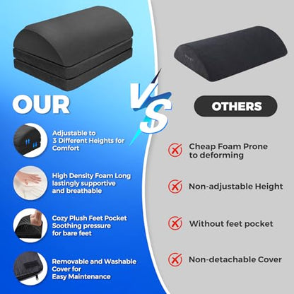Foot Rest, Adjustable 3 Height, Memory Foam, Black