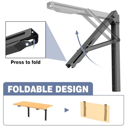 WALMANN Heavy Duty 18" Folding Shelf Brackets, Wall-Mounted Collapsible Brackets for Workbench/Table, 550 lbs Capacity, Space-Saving Hinges for Garage, Kitchen, Laundry(No Board) - size: 18 Inch