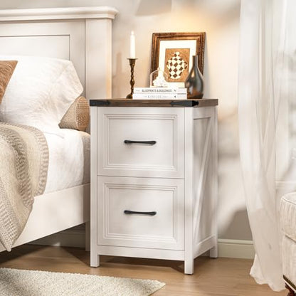 2 Drawer Vertical File Cabinet, Wood Farmhouse Cabinet, White and Brown - color: White and Brown, size: 2 Drawers