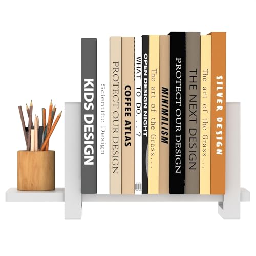Adjustable Desktop Bookshelf Wooden Desk Book Holder Organizer Tabletop Bookshelf Mini Book Shelf Magazine Files Letters Storage Racks for Home Office Supplies, Great for Small Space, White - color: White